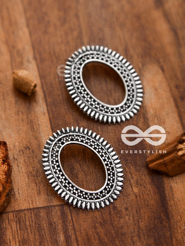 The Little Bohemian Oval Studs(Silver) - Oxidised Boho Earrings