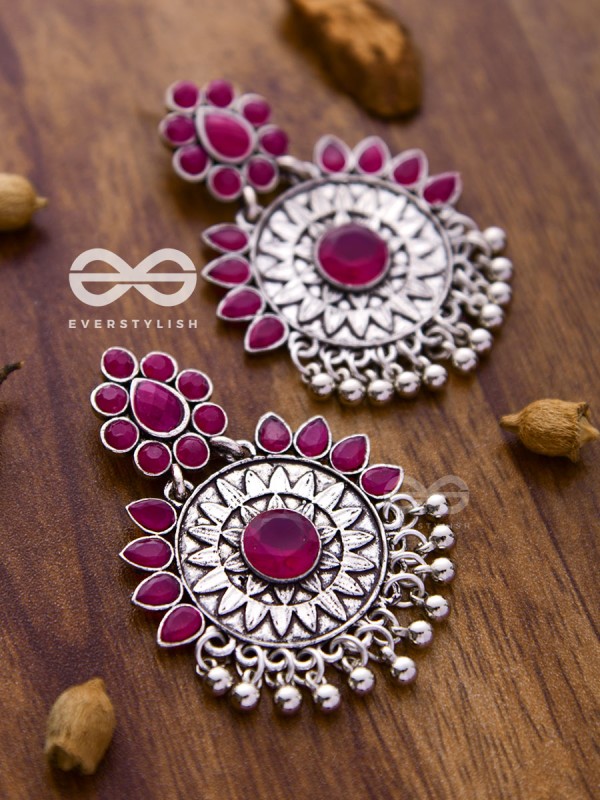 The Woman of Wonder - Embellished Oxidised Earrings (Ruby Red)