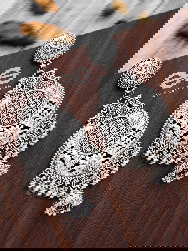 The Vintage Artsy Layered Jhumkis - Oxidised Boho Earrings