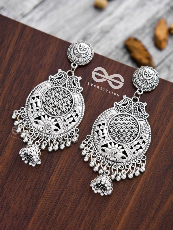 The Vintage Artsy Layered Jhumkis - Oxidised Boho Earrings