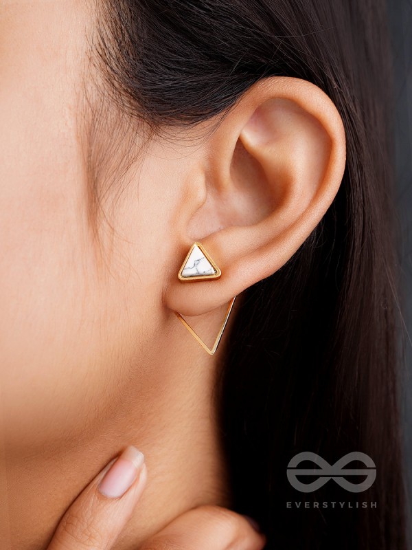 The Golden Marbellous Triangles - Elegant Ear Jackets