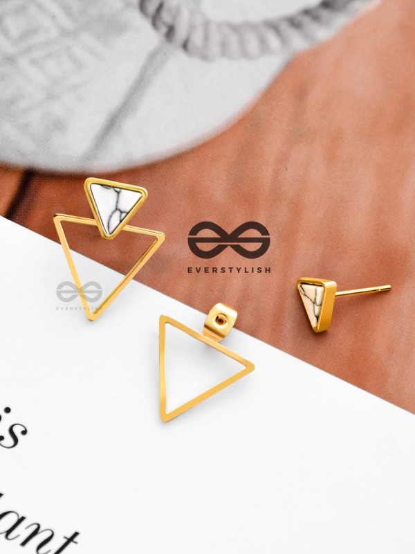The Golden Marbellous Triangles - Elegant Ear Jackets