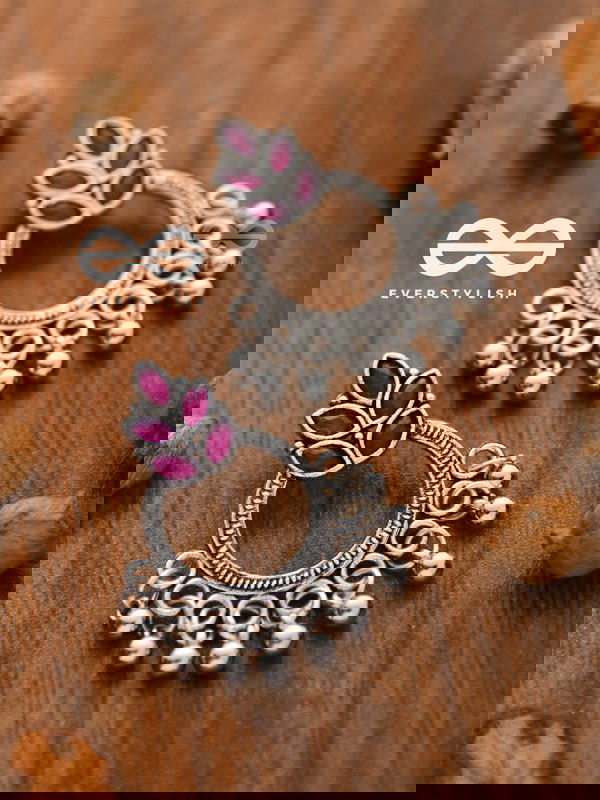 A touch of Bohemian Elegance (Ruby Red) - Embellished Oxidised Earrings