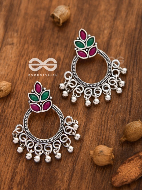 A touch of Bohemian Elegance (Ruby Emerald) - Embellished Oxidised Earrings