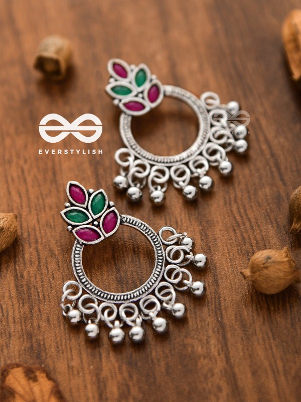 A touch of Bohemian Elegance (Ruby Emerald) - Embellished Oxidised Earrings