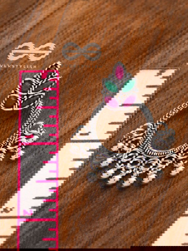 A touch of Bohemian Elegance (Ruby Emerald) - Embellished Oxidised Earrings