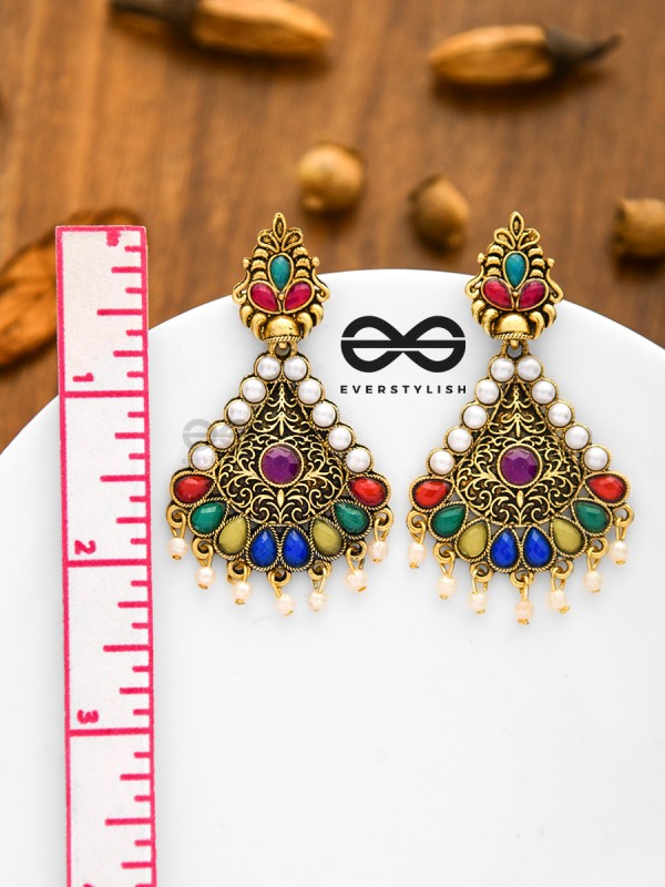 The Embellished Intricate Elegance - Golden Statement Earrings
