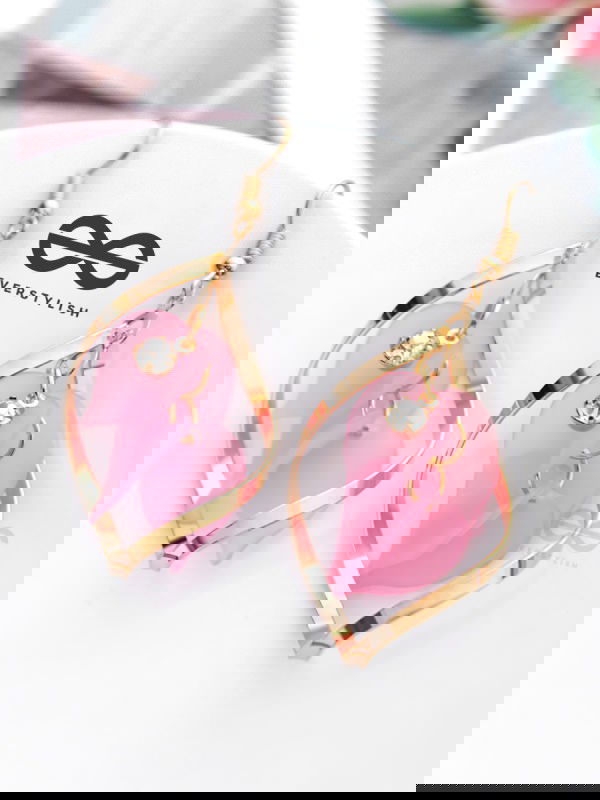 A Twisty Tale - Golden Casual Danglers (Flamingo Pink)