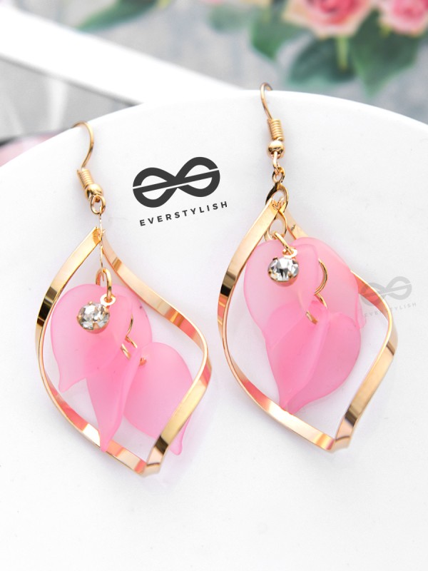 A Twisty Tale - Golden Casual Danglers (Flamingo Pink)