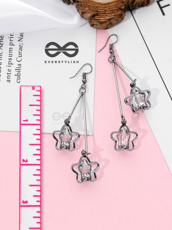 The Double Shimmery Stars (Gun Metal finish)- Casual Dangler Earrings
