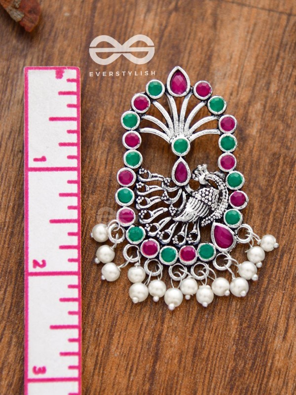 The Delightful Peacock artwork (Ruby-Emerald) - Embellished Oxidised Earrings