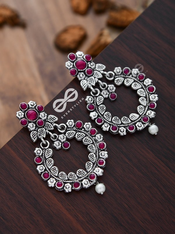 Elegantly ethnic studded chandbali statement earrings (Ruby Red)