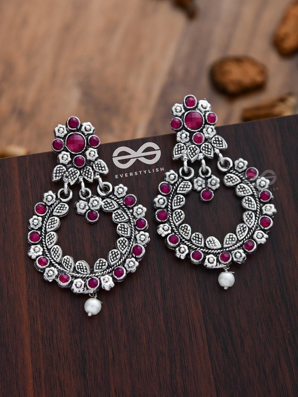 Elegantly ethnic studded chandbali statement earrings (Ruby Red)