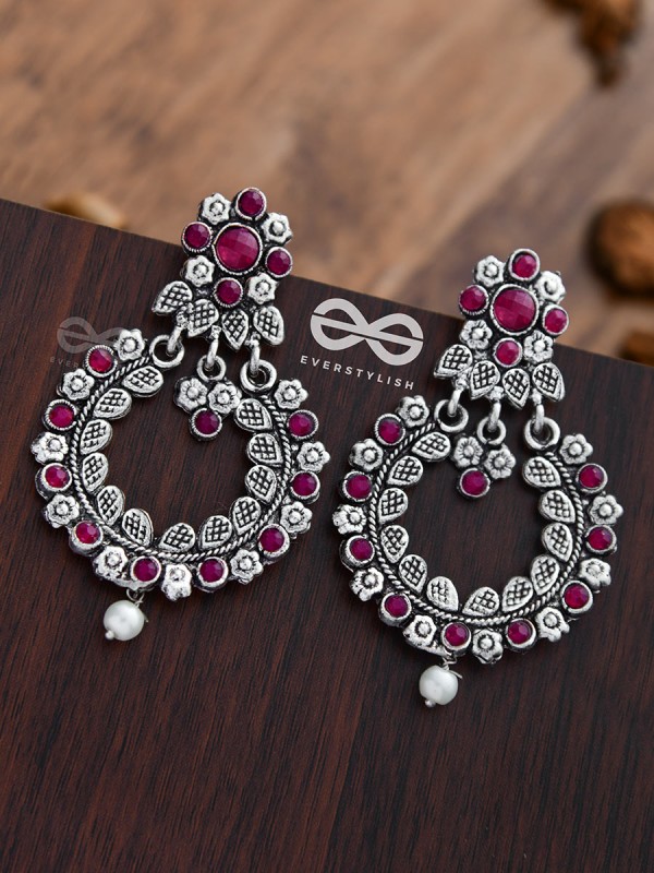 Elegantly ethnic studded chandbali statement earrings (Ruby Red)