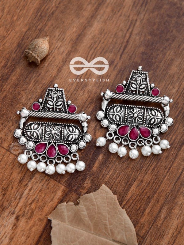 The Boho chic Intricate Embellished statement earrings (Ruby Red)