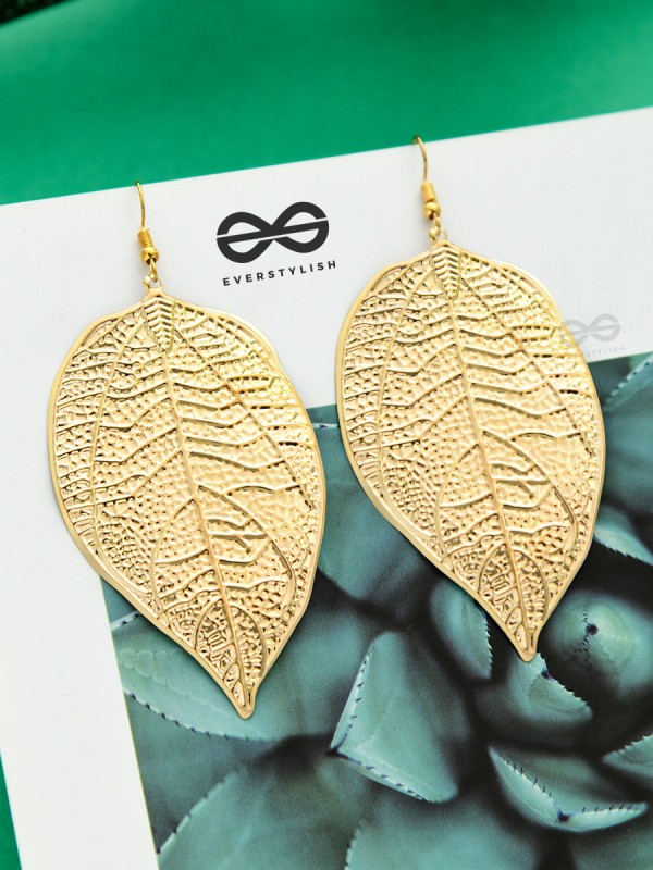The Shimmery Leaflets - Golden Dangling Earrings