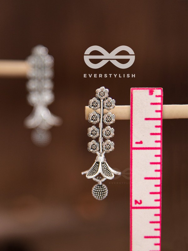 The Floral Delight Bell Jhumkis - Oxidised Boho Earrings