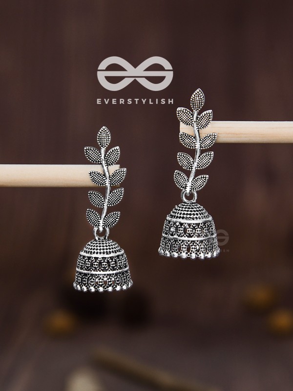 The Bohemian Leaflet Jhumkis - Oxidised Boho Collection