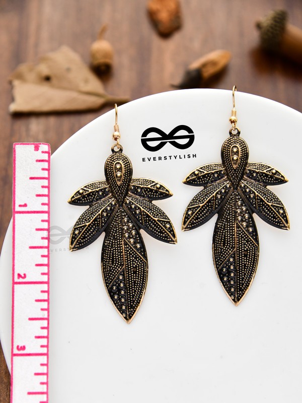 The Intricate Leaflets - Golden Enamelled Earrings