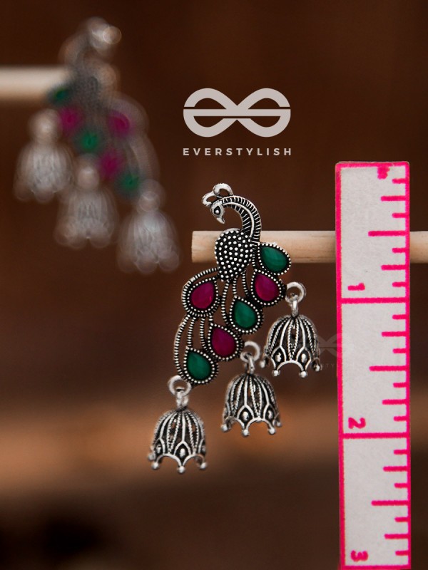 The Embellished Intricate Peacock Triple jhumkis