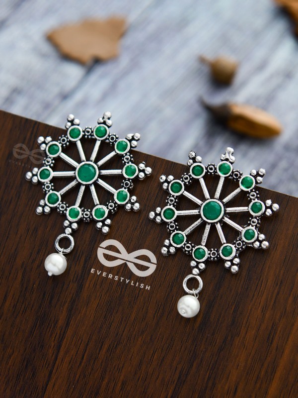 'Steering My Own Ship' - Embellished Oxidised Earrings (Emerald Green)