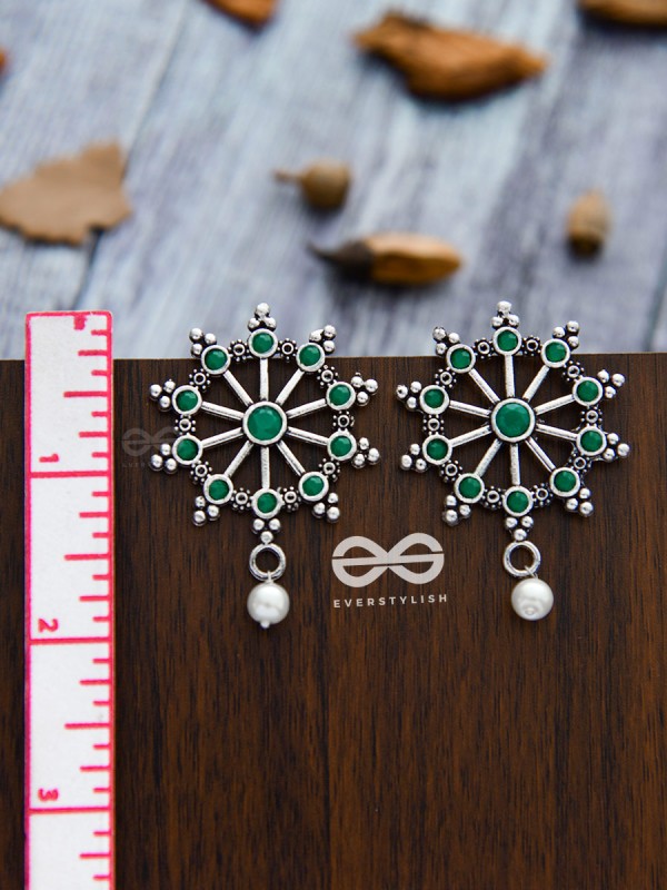 'Steering My Own Ship' - Embellished Oxidised Earrings (Emerald Green)