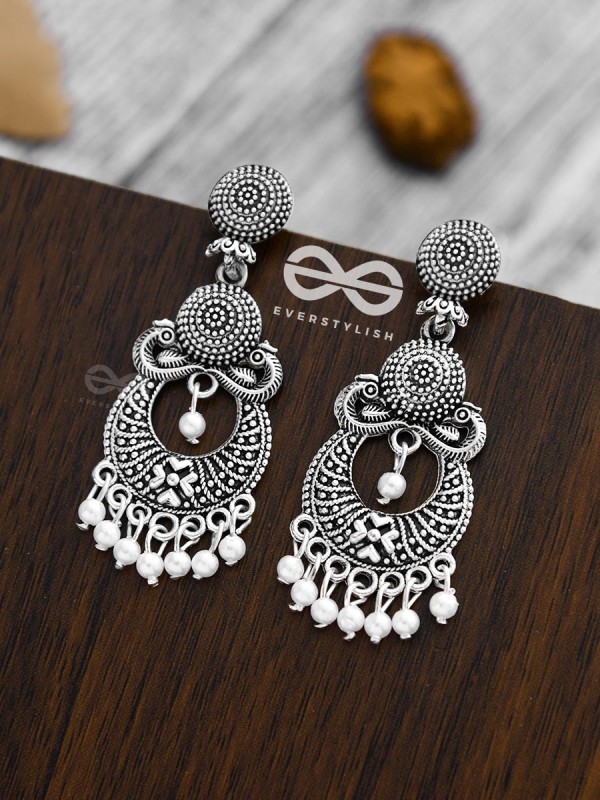 A Modish Peacock Artwork - Oxidised Boho Earrings