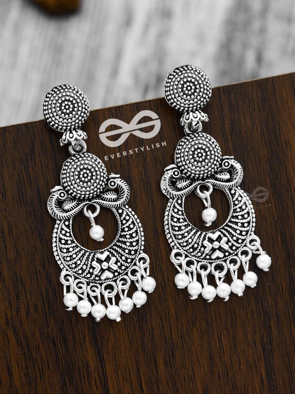 A Modish Peacock Artwork - Oxidised Boho Earrings