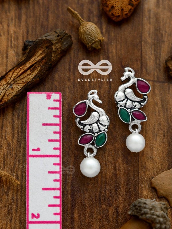 The Elegant Pearl Peacocks (Ruby-Emerald) - Embellished Oxidised Collection