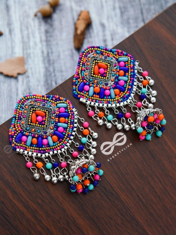 A Sensational Statement - Embroidered Oxidised Jhumkas
