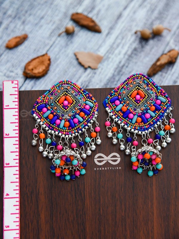 A Sensational Statement - Embroidered Oxidised Jhumkas