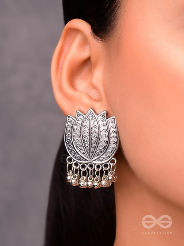 The Intricate Lively Lotus - Oxidised Boho Earrings