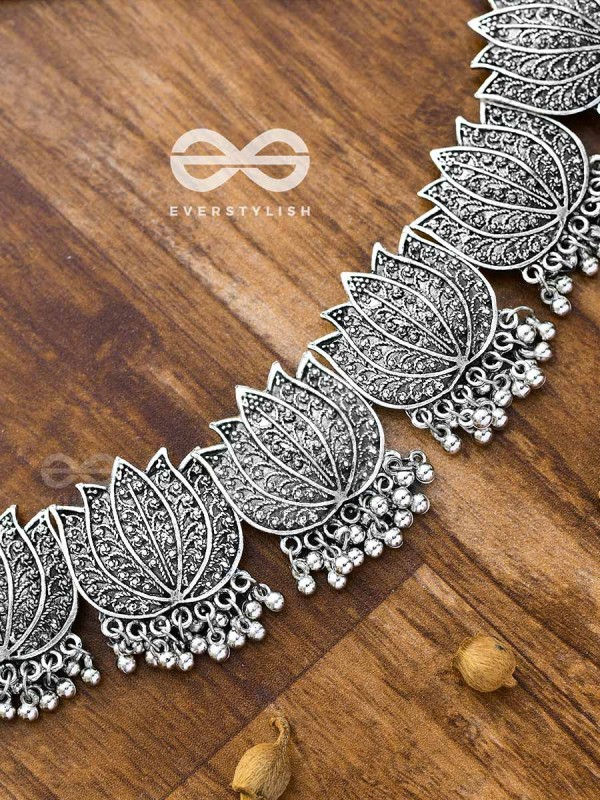 The Statement Lotus Choker - Oxidised Boho Collection