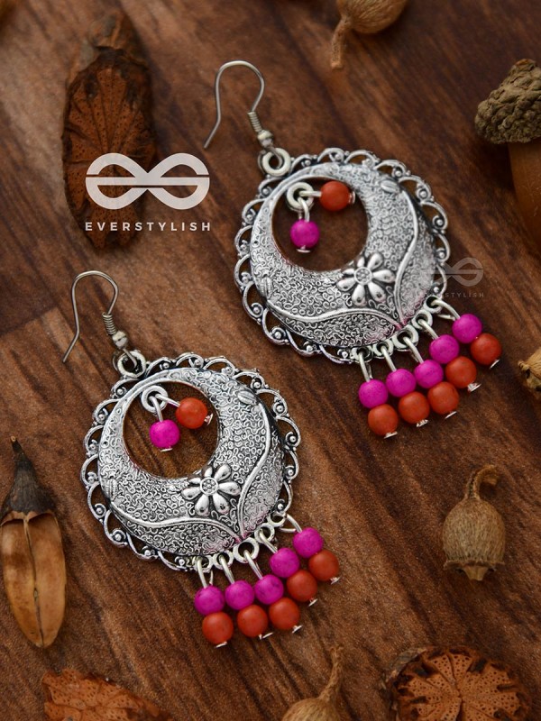 The Colourful Intricacy (Orange-Pink)- Oxidised Boho Earrings