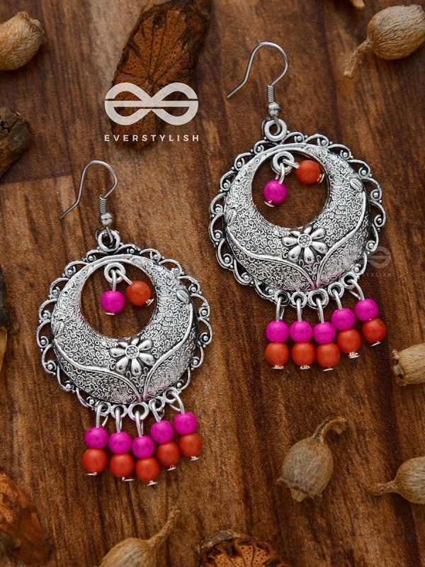 The Colourful Intricacy (Orange-Pink)- Oxidised Boho Earrings