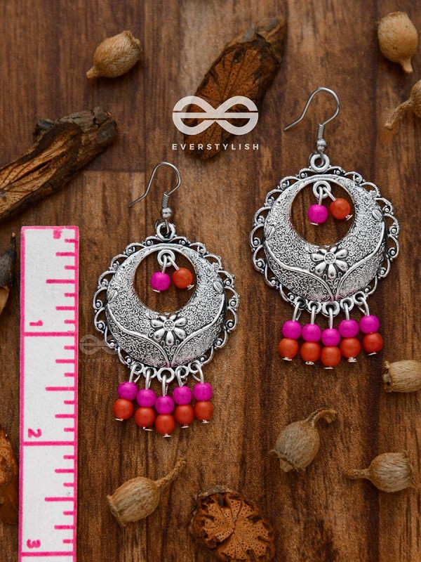 The Colourful Intricacy (Orange-Pink)- Oxidised Boho Earrings