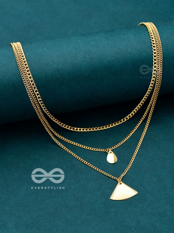 The Elegant Curves  - Golden Triple Layered Statement Neckpiece