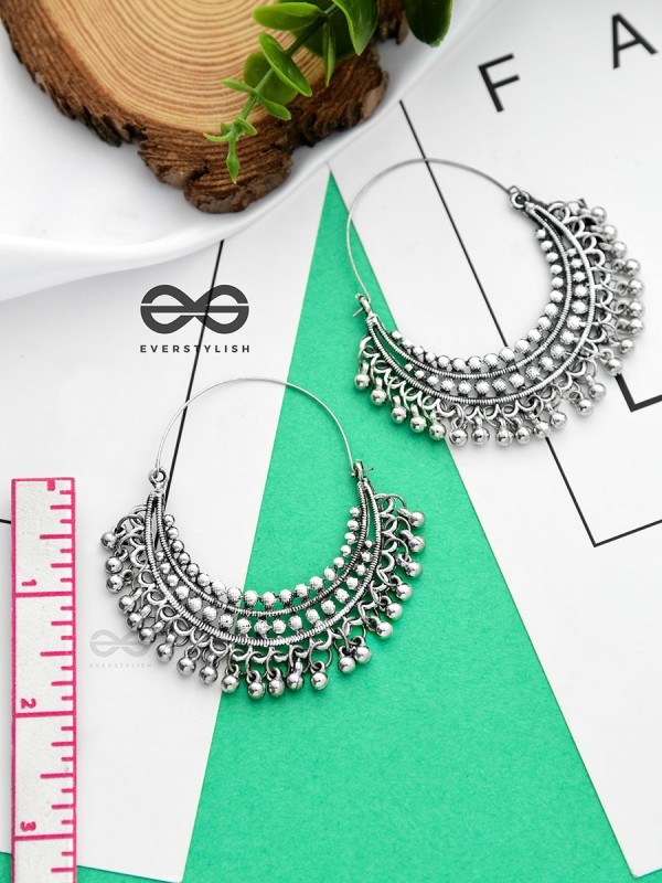 The Dotted Dangling hoops - Oxidised Boho Earrings