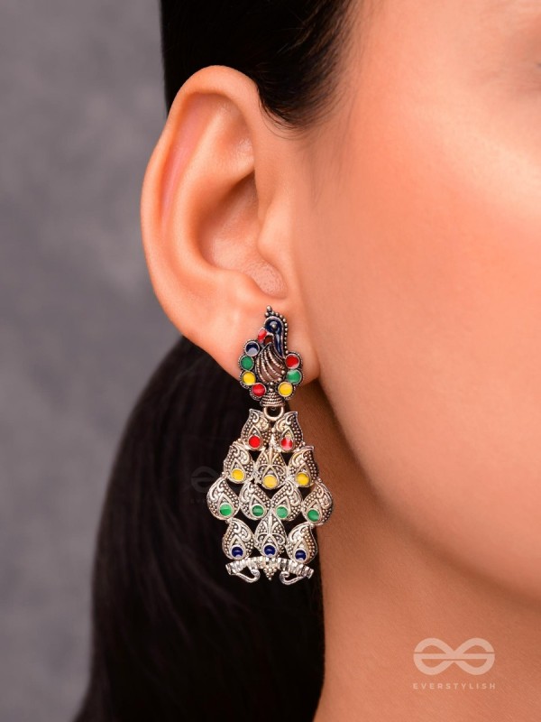The Playful Peacocks - Colourful Enamelled Earrings