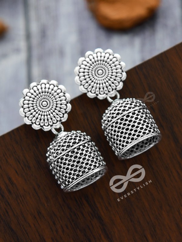 The untold mystery-  Oxidised boho cylindrical Jhumki