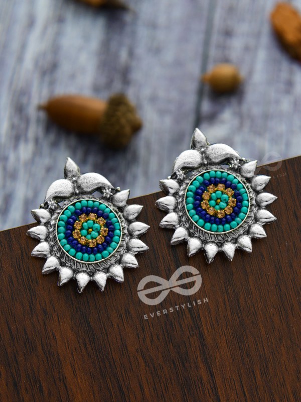 The Cute Artsy Button Studs - Embroidered Oxidised Earrings