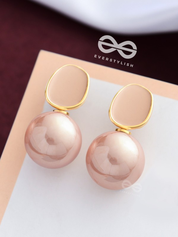 The Mesmerisingly Chic Statement Makers- Enamelled Pearl Earrings (Blush Pink)