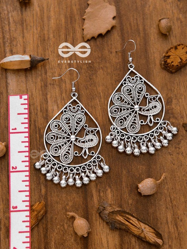 The Intricate Peacock Danglers - Oxidised Boho Earrings