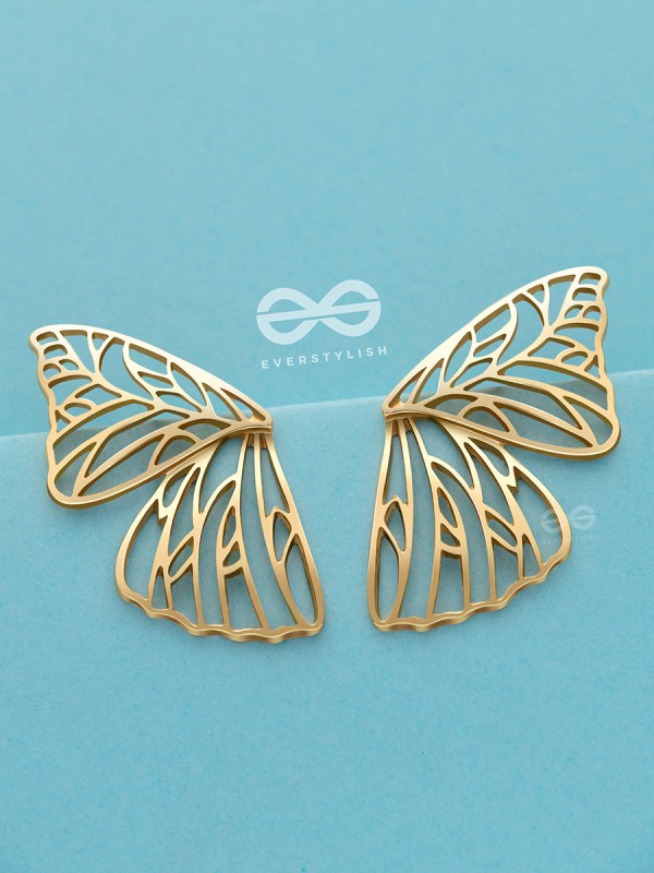 The Glorious Butterflies - Golden Statement Stud Earrings