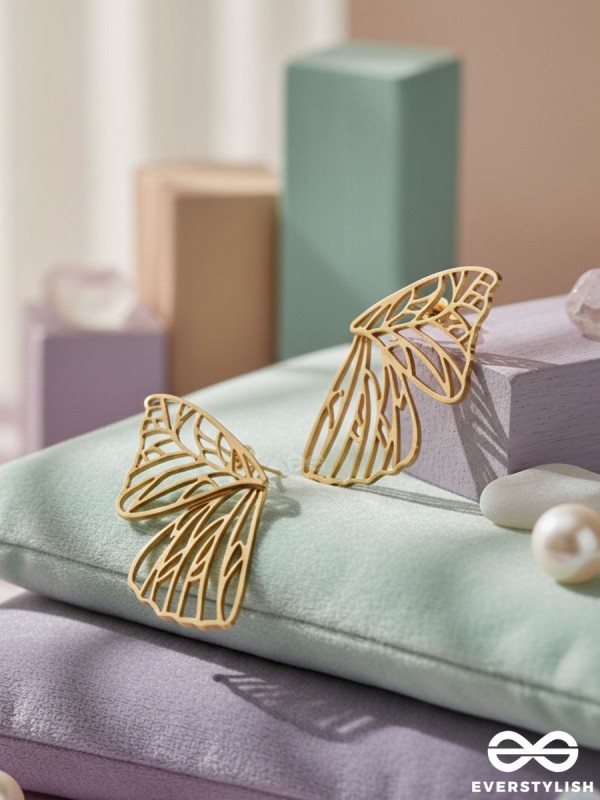 The Glorious Butterflies - Golden Statement Stud Earrings