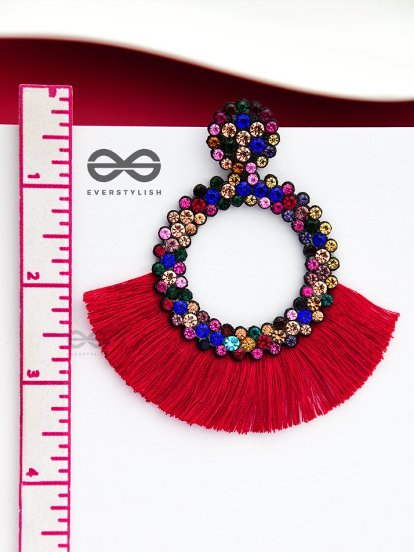 A Shimmery Allure - Statement Tassel Earrings (Red)