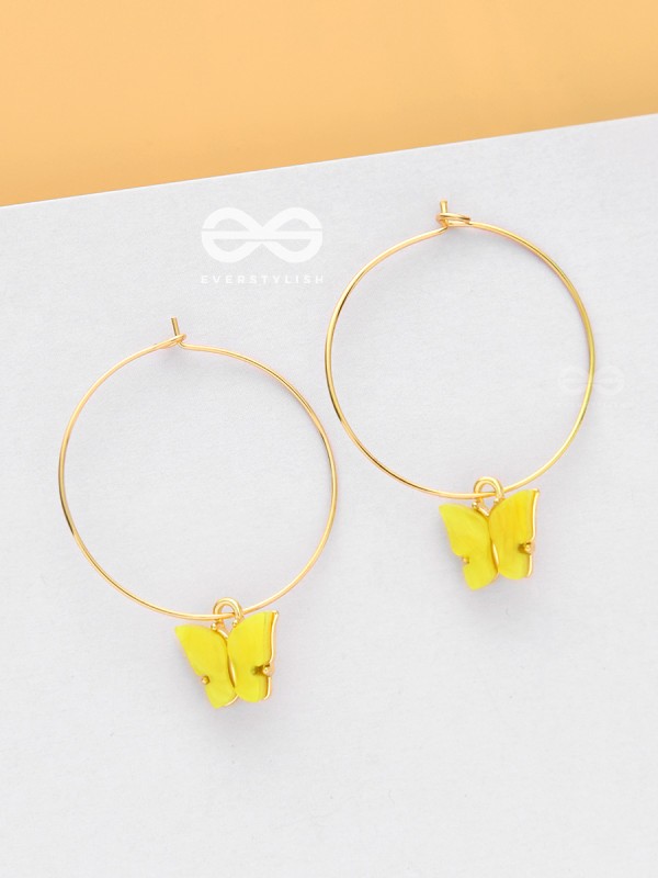 The Beauteous Butterfly Hoops (Yellow) - Golden Casual Earrings