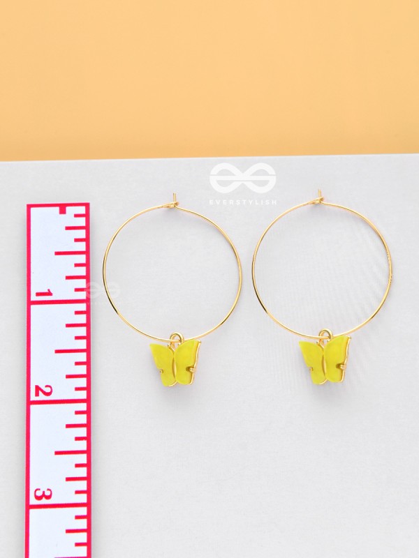 The Beauteous Butterfly Hoops (Yellow) - Golden Casual Earrings