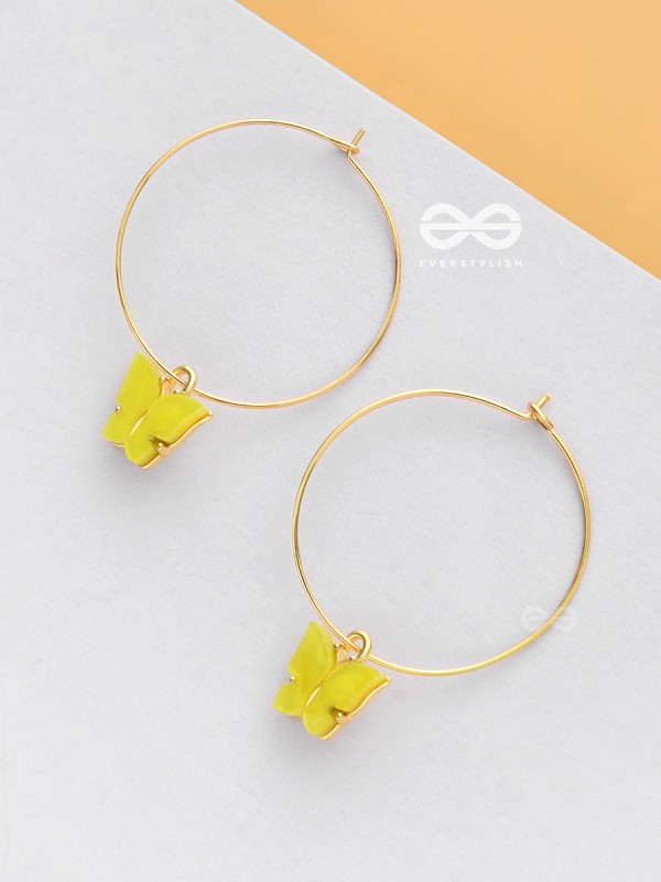 The Beauteous Butterfly Hoops (Yellow) - Golden Casual Earrings