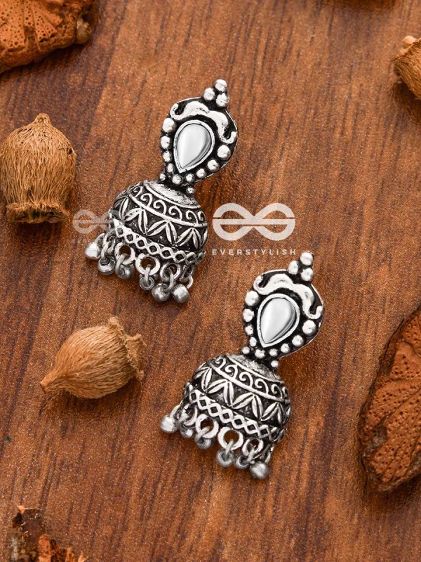 THE LITTLE VINTAGE ARTWORK HALF JHUMKIS (White) - TINY TRINKET EARRINGS